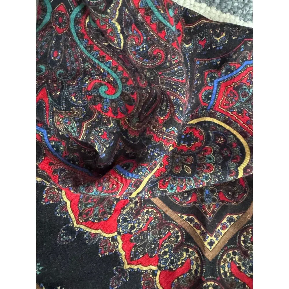 Vintage Specialty House Pure Wool Paisley Black Red Wrap Scarf Made in Italy